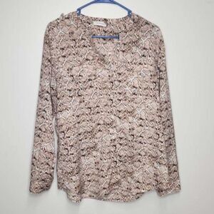 Calvin Klein Size Large Snakeskin Print Modern Essentials Button Blouse Womens